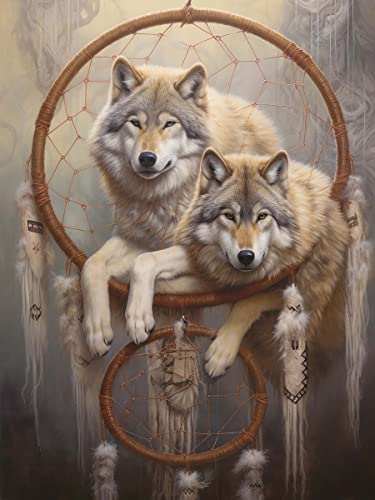 Ginfonr DIY Diamond Painting Zubehör Wolf Traumfänger Set Full, 5D Diamant Painting Tiere Bilder Kit Crystal Rhinestone Embroidery Decoration Für Home Wall Décor 30x40 cm G109 von Ginfonr