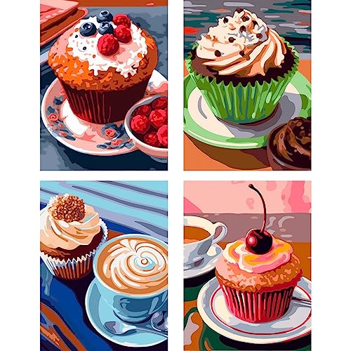 Ginfonr Diamond Painting 5D Diamant Malerei Eisdessert-Kaffee-Kirschbecher Nach Anzahl Kits Full Drill Paint Mit Diamonds Arts Wall Decor 25 * 35 cm, 4Pack von Ginfonr