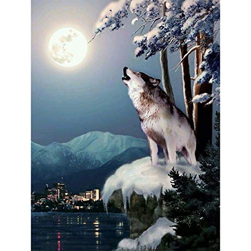 Ginfonr Diamond Painting 5D Diamant Malerei Mond Eiswolf Nach Anzahl Kits Full Drill Paint Mit Diamonds Arts Wall Decor 30 * 40 cm von Ginfonr