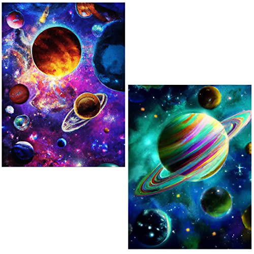 Ginfonr Diamond Painting 5D Diamant Malerei Planet Sternenhimmel Universum Nach Anzahl Kits Full Drill Paint Mit Diamonds Arts Wall Decor 30 * 40 cm, 2Pack von Ginfonr