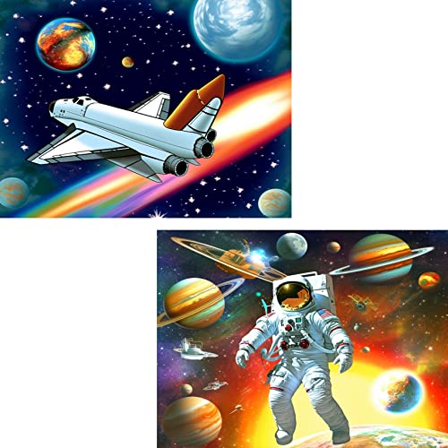 Ginfonr Diamond Painting 5D Diamant Malerei Sternenhimmel Planet Astronaut Raumschiff Nach Anzahl Kits Full Drill Paint Mit Diamonds Arts Wall Decor 30 * 40 cm, 2Pack von Ginfonr