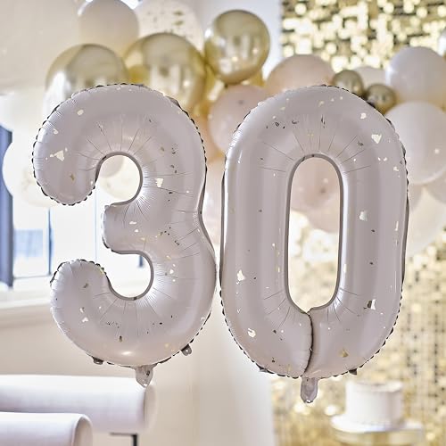 Ginger Ray 30th Birthday 2 Foil Number Balloons in Neutral & Gold Speckle with Inflation Straw Milestone Balloon Bundle - 26 Inches von Ginger Ray