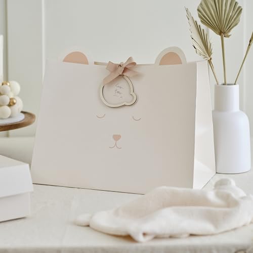 Ginger Ray Babyparty-Geschenktüte mit Pop-up-Ohren und Geschenkanhänger, Weiß, Tierdruck, neutral, 1 unité (Lot de 1) von Ginger Ray