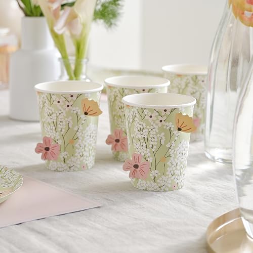 Ginger Ray Partybecher aus Papier mit Blumendruck, Pop-Out-Blumen, für Babyparty, 8 Stück, Pastellfarben von Ginger Ray