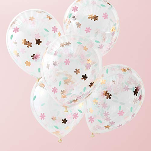 Ginger Ray Floral Clear Confetti Party Flower 5 Stück, Konfetti-Ballons, Balloons set of 5 von Ginger Ray