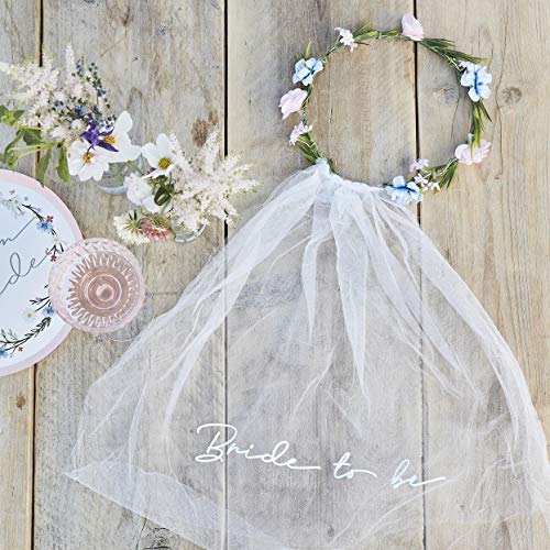 Ginger Ray Bride to Be' Hen Party Veil Mit Blumenkronen-Zubehör, Gold, Einheitsgröße Ginger Ray Bride to Be' Hen Party Veil Mit Blumenkronen-Zubehör, Gold, Einheitsgröße von Ginger Ray