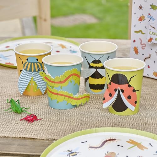 Ginger Ray Creepy Crawly Bugs Papier-Partybecher mit 3D-Pop-Out-Bugs-Geburtstagsgeschirr für Kinder, 8er-Pack von Ginger Ray