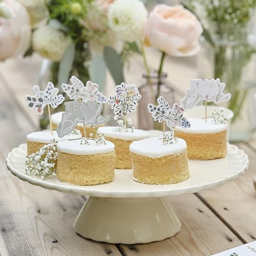 Ginger Ray Cupcake-Topper „Team Bride“ und Blumendruck auf Holzspießen, Kuchendekorationen für Junggesellinnenabschiede, 12er-Pack von Ginger Ray