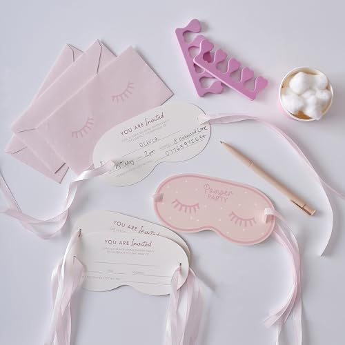 Ginger Ray Eye Mask Shaped Invitations with Ribbon Birthday Pamper Party Accessories 5 Pack, Pink von Ginger Ray