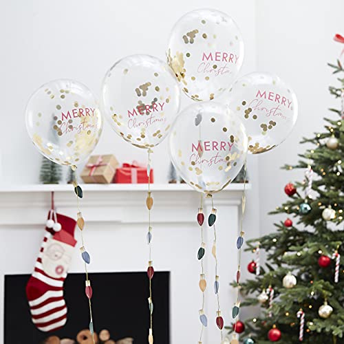 Ginger Ray Frohe Weihnachten Konfetti Luftballons mit Glühbirne Ballonschwanz 5 Stück von Ginger Ray