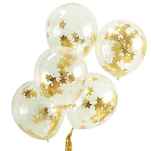 Ginger Ray Goldene Stern-Konfetti-Luftballons, transparent, für Partys, Weihnachten, 5 Stück von Ginger Ray