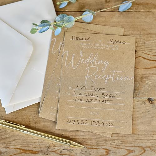 Ginger Ray Kraft Card Wedding Reception Invitations with Envelopes 10 Pack, Sortimentspackung, Neutral, 14.8 x 10.5 cm von Ginger Ray