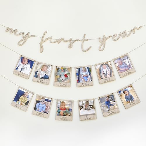 Ginger Ray 'My First Year' Wooden Letter Bunting Garland with Pegs and 12x Photo Frames Baby's 1st Birthday Hanging Decoration 1.5m von Ginger Ray