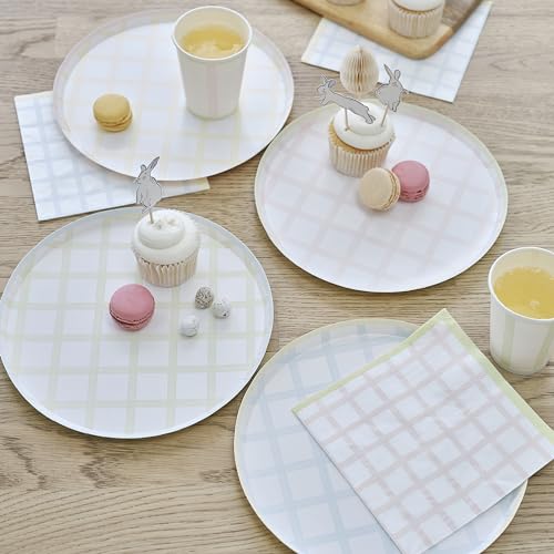 Ginger Ray Pappteller, Gingham-Muster, Pastellblau, Grün, Gelb und Rosa, 8 Stück von Ginger Ray