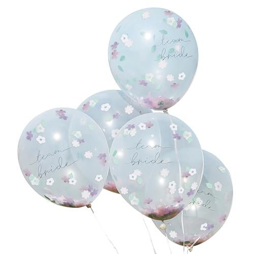 Ginger Ray Luftballons für Junggesellinnenabschied, transparent, mit Blumen-Konfetti, gefüllt, "Team Bride", Party-Dekoration, 5 Stück von Ginger Ray