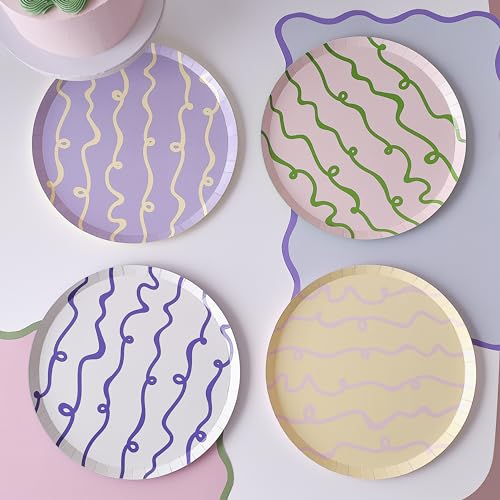 Ginger Ray Pastel Swirl Lilac Yellow Green & Pink Paper Plates Party Tableware 8 Pack von Ginger Ray