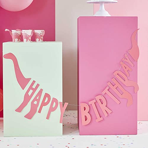 Ginger Ray Rosa Mädchen Dinosaurier Papier Party Happy Birthday Banner Wimpelkette Dekoration von Ginger Ray