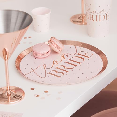 Ginger Ray Team Bride“ Roségold foliertes Pappteller-Geschirr für Junggesellinnenabschiede, 8er-Pack, Rose Gold von Ginger Ray