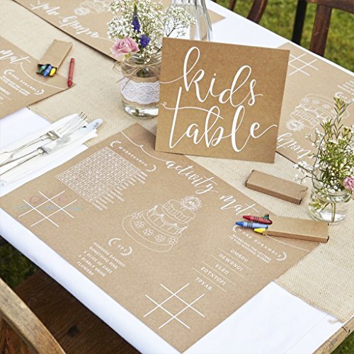 Ginger Ray Tischset für Kinder, Hochzeitsaktivitätsset, 8 Stück, rustikal, weiß von Ginger Ray