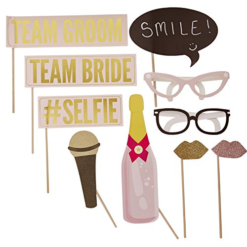 Ginger Ray Wedding Photo Booth Props with Gold Foiled and Glitter 10 Stück, Hartholz, Mehrfarbig von Ginger Ray
