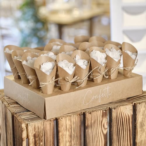 Ginger Ray Wedding Kraft Confetti Cone Tray with 24 Kraft Card Cones and 168g of Pastel Green Paper Confetti von Ginger Ray