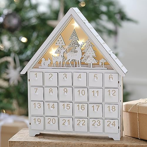 Ginger Ray Weihnachtskalender aus Holz, beleuchtet, Weiß/goldfarben von Ginger Ray