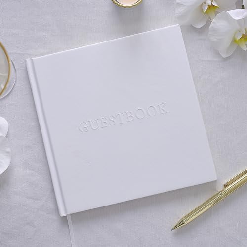 Ginger Ray White Embossed Wedding Guest Book with 32 Gold-edged Pages & White Ribbon Bookmark von Ginger Ray