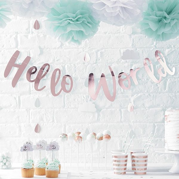 "Hello World" Girlande für Babypartys & Feiern zur Geburt aus Pappe, 1,5m von Ginger Ray