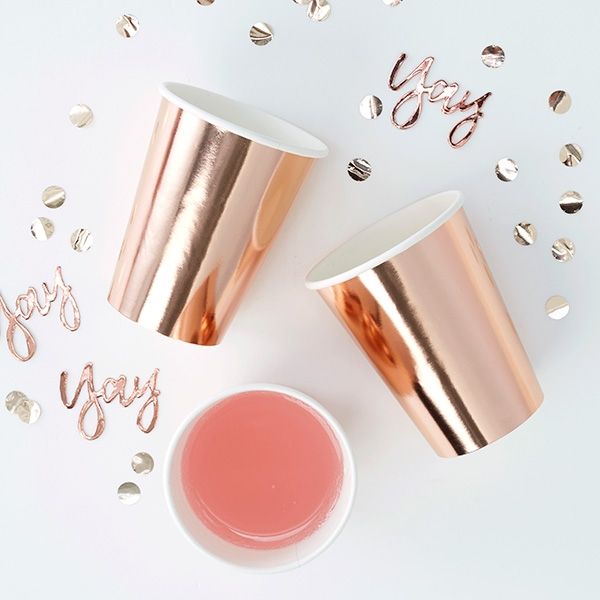 Rosegold glänzende Partybecher, 8 Stück, Pappe von Ginger Ray