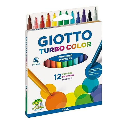 GIOTTO 0719 00 Turbo Color Fasermaler, Buchstabendruck, Mehrfarbig, 12 Farben von GIOTTO