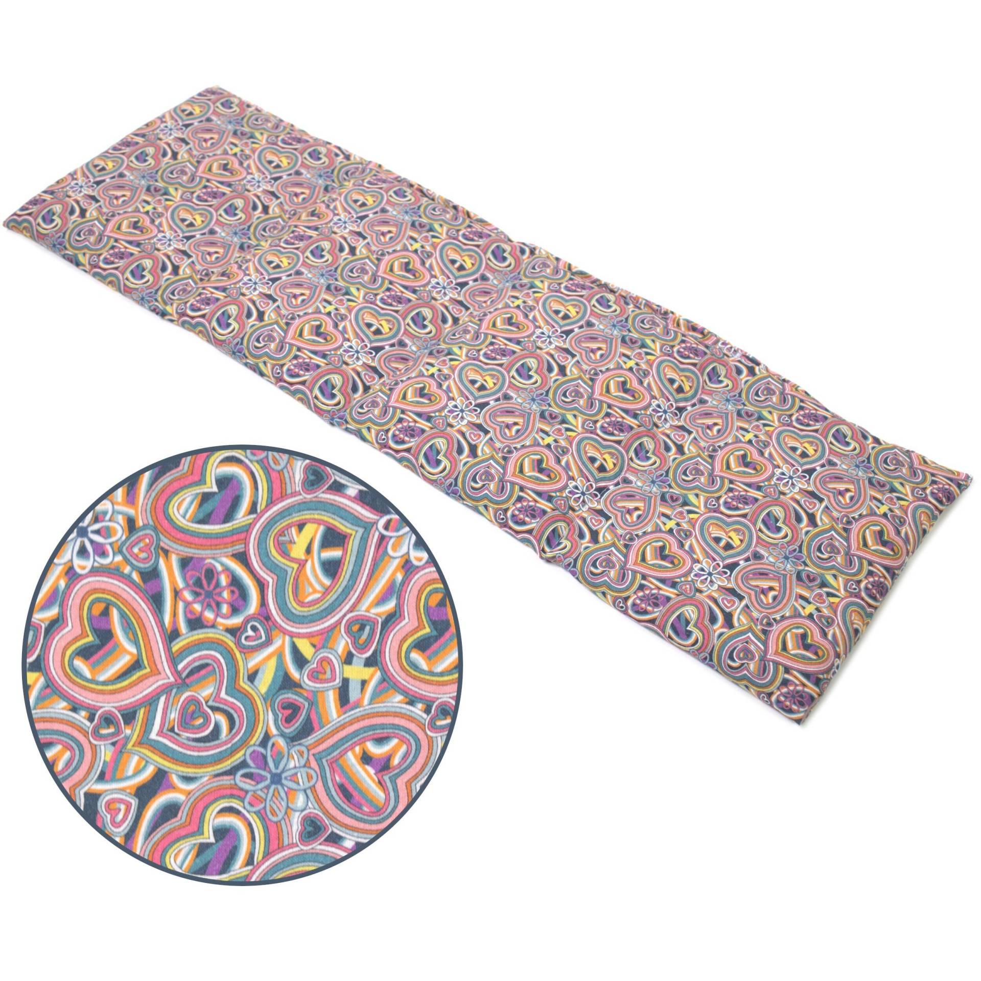 Körnerkissen 60x20cm 4-Kammer | Bio-stoff Psychedelic Heart Wärmekissen Und Kältekissen Für Mikrowelle, Backofen & Gefrierfach von Giraffenland