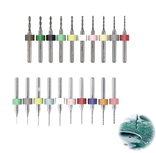 GisWell 20 Stück Mini Bohrer Set, Präzisions Mini Bohrmaschine aus Wolframstahl für Metall und Leiterplatten,0.1-1.0MM 1.1-2.0MM Gravierbohrer,für Feinbohrungen von GisWell