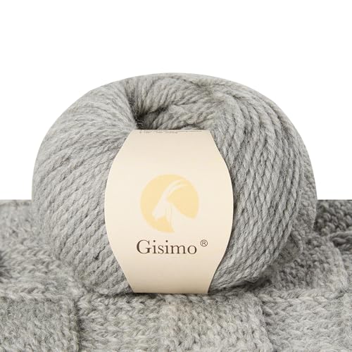 Gisimo 100 % Merinowolle, 3-lagig, luxuriöses und weiches Garn zum Handstricken und Häkeln (Hellgrau, 1 Knäuel) von Gisimo