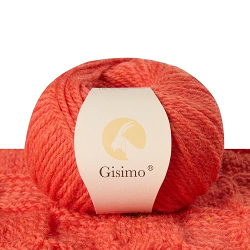 Gisimo 100 % Merinowolle, 3-lagig, luxuriöses und weiches Garn zum Handstricken & Häkeln (Orange, 1 Knäuel) von Gisimo