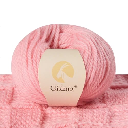 Gisimo 100 % Merinowolle, 3-lagig, luxuriöses und weiches Garn zum Handstricken & Häkeln (Rosa, 1 Knäuel) von Gisimo