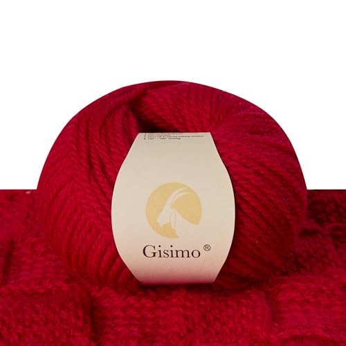 Gisimo 100 % Merinowolle, 3-lagig, luxuriöses und weiches Garn zum Handstricken und Häkeln (Rot, 1 Knäuel) von Gisimo