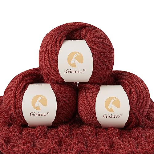 Gisimo 100 % Merinowolle, 3-lagig, luxuriöses und weiches Garn zum Handstricken und Häkeln (römisches Rot, 3 Knäuel) von Gisimo