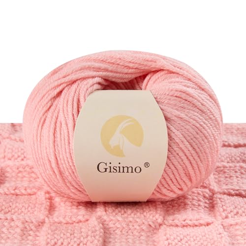 Gisimo 100 % Merinowolle, 6-lagig, luxuriöses und weiches Garn zum Handstricken und Häkeln, 50 g, 116 m (Babyrosa, 1 Knäuel) von Gisimo