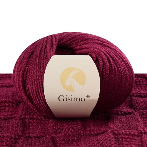 Gisimo 100 % Merinowolle, 6-lagig, luxuriöses und weiches Garn zum Handstricken und Häkeln, 50 g, 116 m (Dunkelrot, 1 Knäuel) von Gisimo