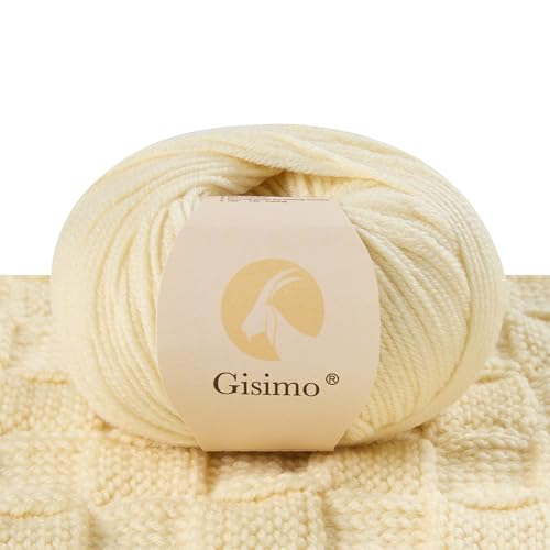 Gisimo 100 % Merinowolle, 6-lagig, luxuriöses und weiches Garn zum Handstricken und Häkeln, 50 g, 116 m (Hellgelb, 1 Knäuel) von Gisimo