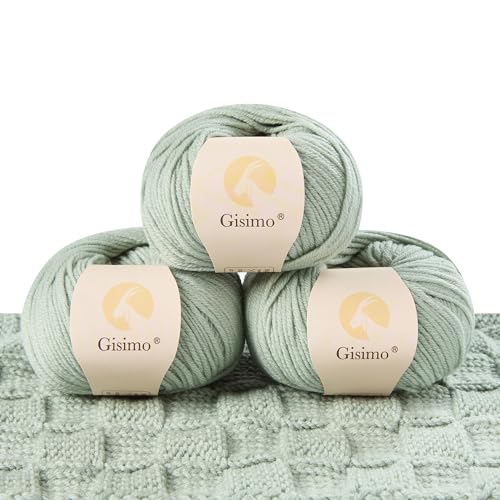 Gisimo 100 % Merinowolle, 6-lagig, luxuriöses und weiches Garn zum Handstricken und Häkeln, 50 g, 116 m (Ozeangrün, 3 Knäuel) von Gisimo