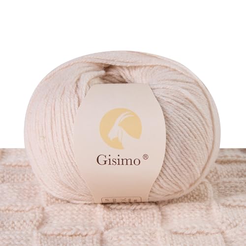 Gisimo 100 % innermongolisches Kaschmirgarn, 6-lagig, luxuriöses und weiches Garn zum Handstricken und Häkeln (Elfenbein, 1 Knäuel) von Gisimo