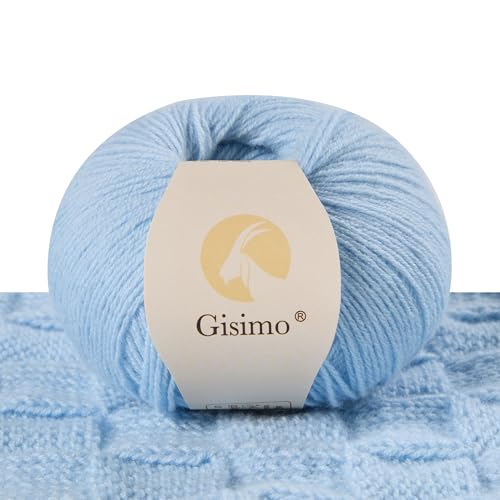 Gisimo 100 % innermongolisches Kaschmirgarn, 6-lagig, luxuriöses und weiches Garn zum Handstricken und Häkeln (Hellblau, 1 Knäuel) von Gisimo