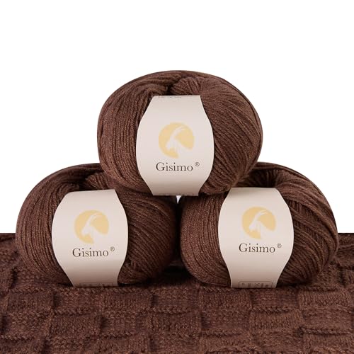 Gisimo 100 % innermongolisches Kaschmirgarn, 6-lagig, luxuriöses und weiches Garn zum Handstricken und Häkeln (Kaffee, 3 Knäuel) von Gisimo