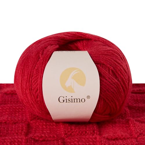 Gisimo 100 % innermongolisches Kaschmirgarn, 6-lagig, luxuriöses und weiches Garn zum Handstricken & Häkeln (Rot, 1 Knäuel) von Gisimo