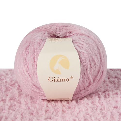 Gisimo Flauschiges Garn aus 100 % Merinowolle, 1-lagig, luxuriöses und weiches grobes Garn zum Handstricken und Häkeln, 50 g, 140 Meter (Hellrosa, 1 Knäuel) von Gisimo