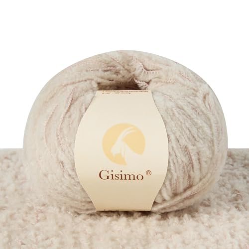 Gisimo Flauschiges Garn aus 100 % Merinowolle, 1-lagig, luxuriöses und weiches grobes Garn zum Handstricken und Häkeln, 50 g, 140 m (Beige, 1 Knäuel) von Gisimo