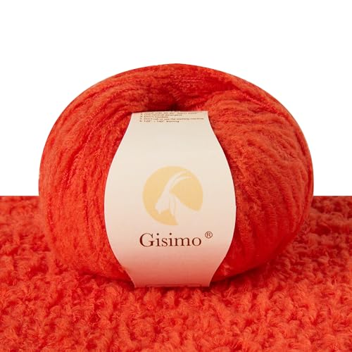 Gisimo Flauschiges Garn aus 100 % Merinowolle, 1-lagig, luxuriöses und weiches grobes Garn zum Handstricken und Häkeln, 50 g, 140 m (Flamingo-Rot, 1 Knäuel) von Gisimo