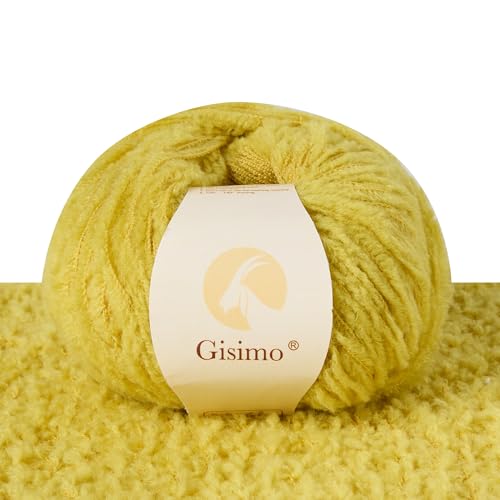 Gisimo Flauschiges Garn aus 100 % Merinowolle, 1-lagig, luxuriöses und weiches grobes Garn zum Handstricken und Häkeln, 50 g, 140 m (Gelb, 1 Knäuel) von Gisimo