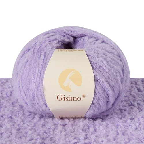 Gisimo Flauschiges Garn aus 100 % Merinowolle, 1-lagig, luxuriöses und weiches grobes Garn zum Handstricken und Häkeln, 50 g, 140 m (Hellviolett, 1 Knäuel) von Gisimo